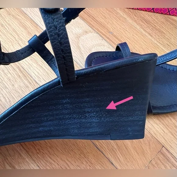 Tory Burch Navy Tumbled Leather Mini Miller 60MM Wedge Sandals - Picture 8 of 14